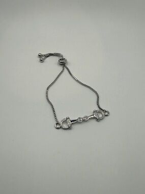 Silver Horsebit Adjustable Bolo Bracelet CZ Pave Equestrian Jewelry